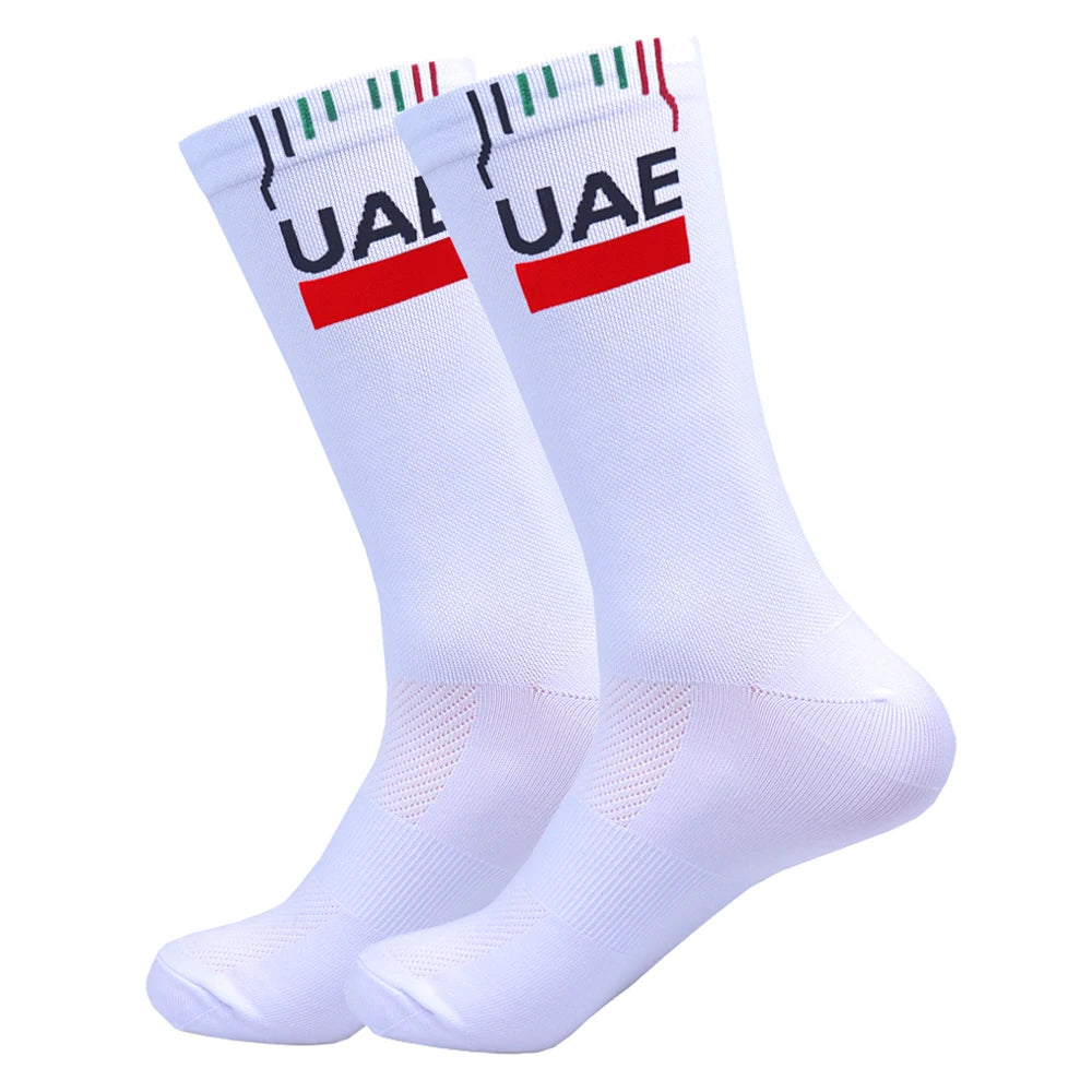 New White FDJ Team Cycling Socks Non Slip Soccer Socks Cushioned Breathable for Running Yoga Basketball Bike Sports Grip Socks