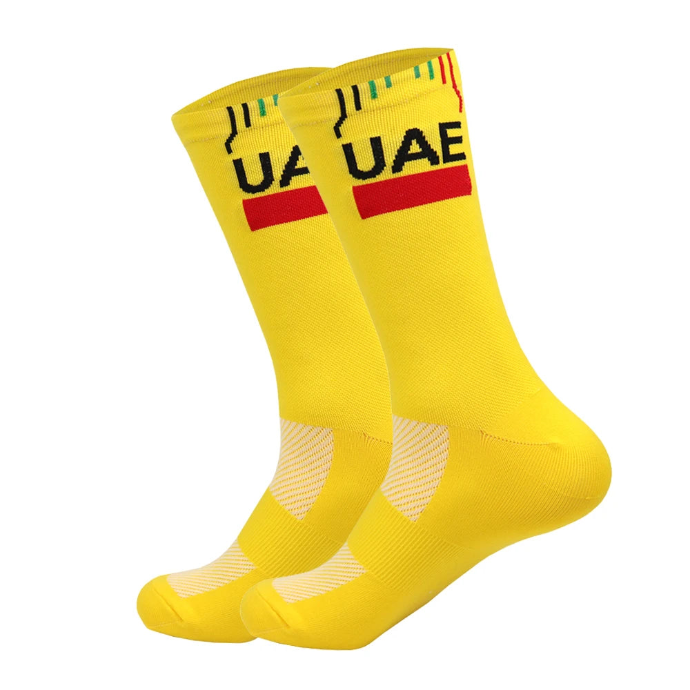 New White FDJ Team Cycling Socks Non Slip Soccer Socks Cushioned Breathable for Running Yoga Basketball Bike Sports Grip Socks