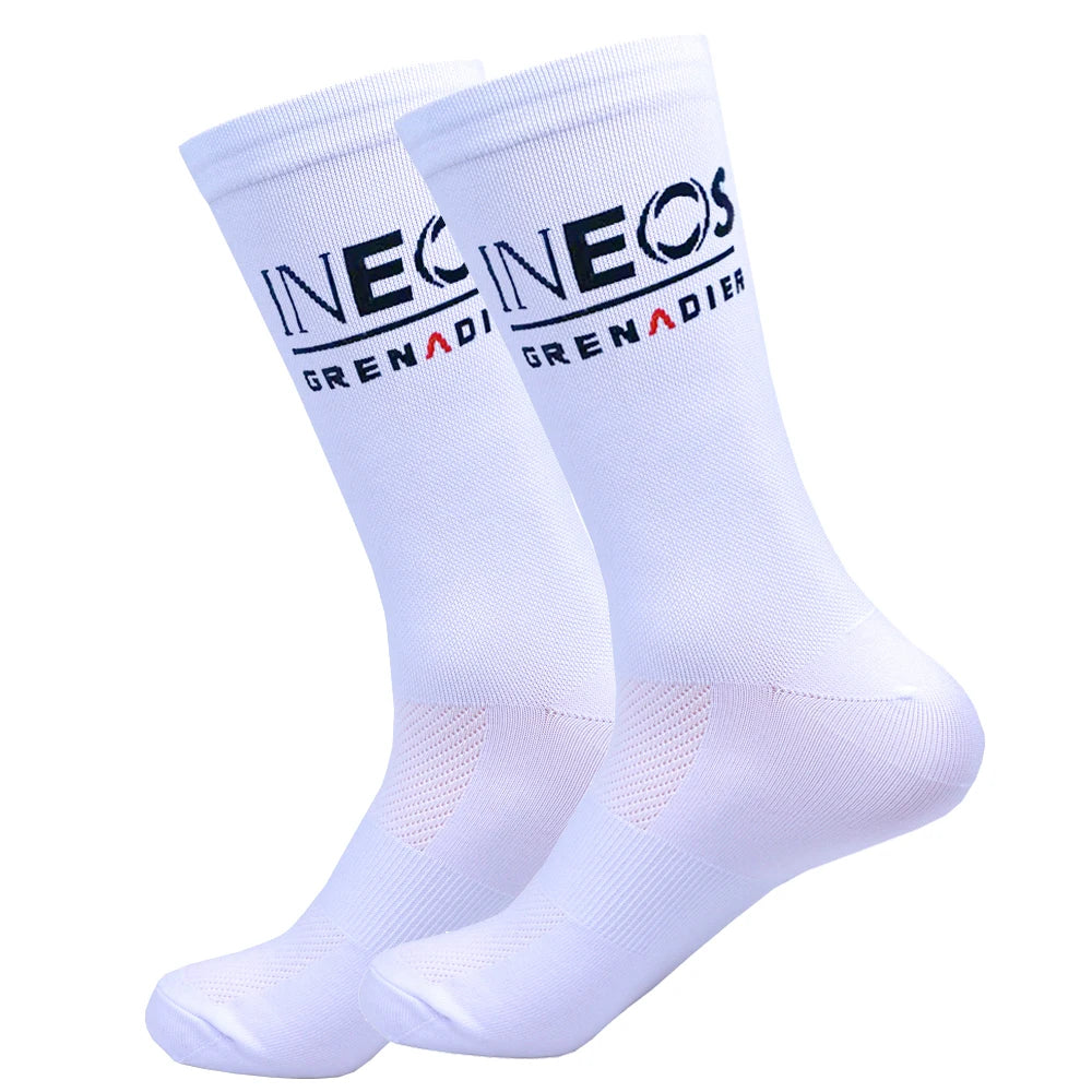 New White FDJ Team Cycling Socks Non Slip Soccer Socks Cushioned Breathable for Running Yoga Basketball Bike Sports Grip Socks