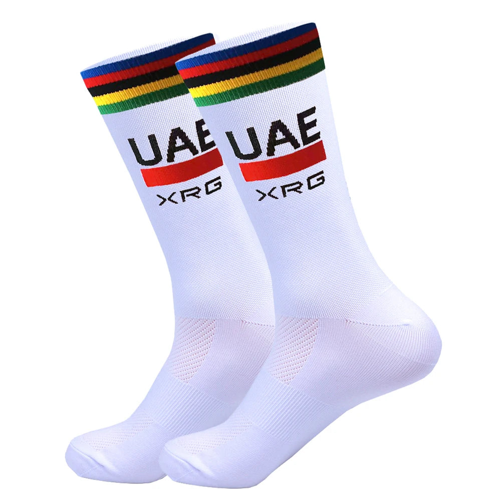 New White FDJ Team Cycling Socks Non Slip Soccer Socks Cushioned Breathable for Running Yoga Basketball Bike Sports Grip Socks