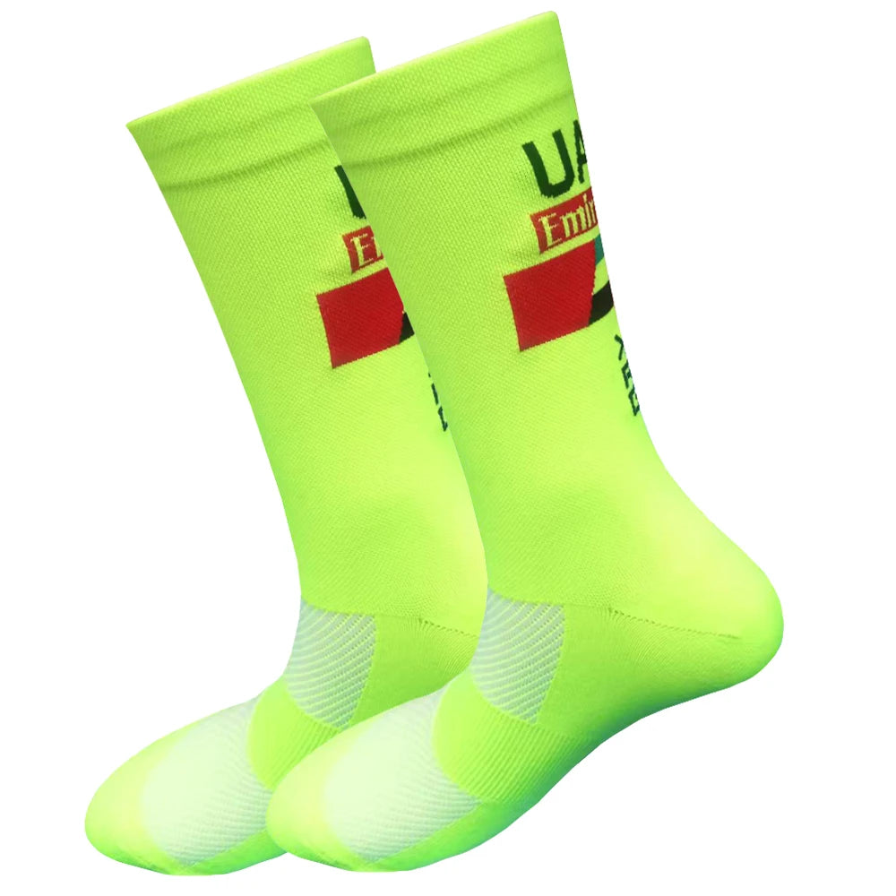 New White FDJ Team Cycling Socks Non Slip Soccer Socks Cushioned Breathable for Running Yoga Basketball Bike Sports Grip Socks