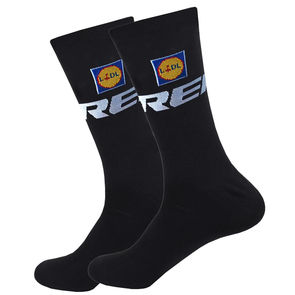 New White FDJ Team Cycling Socks Non Slip Soccer Socks Cushioned Breathable for Running Yoga Basketball Bike Sports Grip Socks