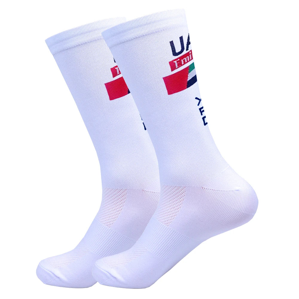 New White FDJ Team Cycling Socks Non Slip Soccer Socks Cushioned Breathable for Running Yoga Basketball Bike Sports Grip Socks